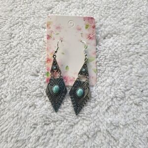 Faux Turquoise Dangling Earrings for Pierced Ears